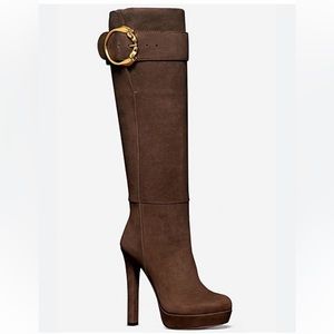 Josephine Brown Leather Horsehead Horsebit Tall Platform Boots